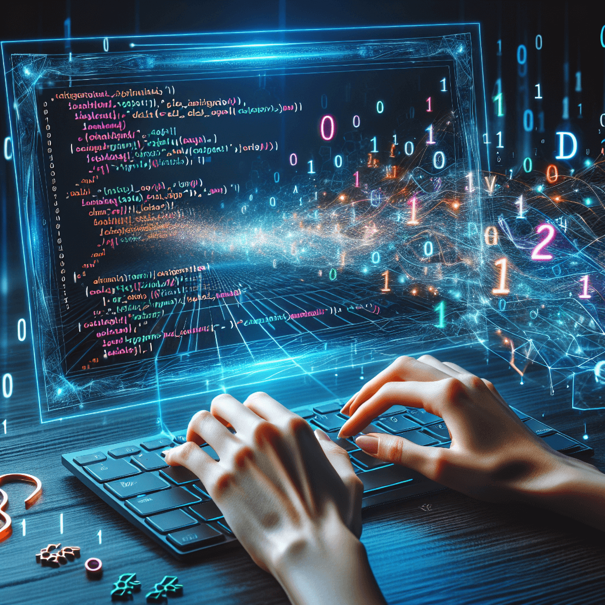 プログラムコードが映るPCとエンジニア