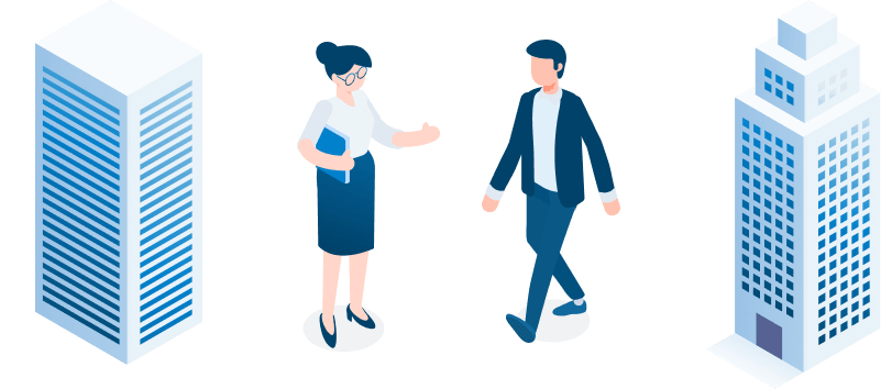 ビルとビジネスパーソンのイラスト